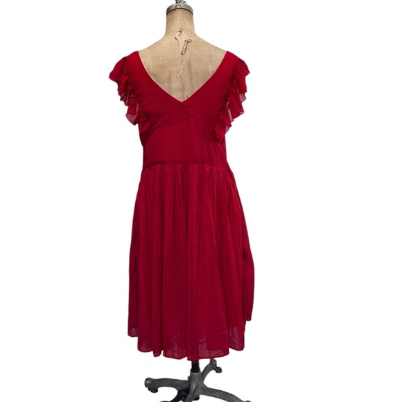 Eshakti Elegant Red Midi Dress With Ruffles Pleats and Bow Detail Size XL - Picture 3 of 9
